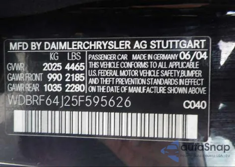 2005 Mercedes-Benz C320 z USA, uszkodzony, nr VIN WDBRF64J25F595626